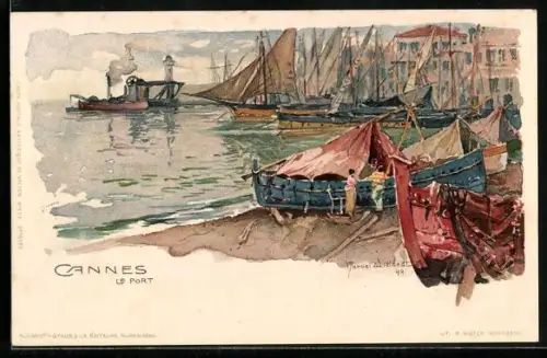 Künstler-Lithographie Manuel Wielandt: Cannes, le Port, der Hafen