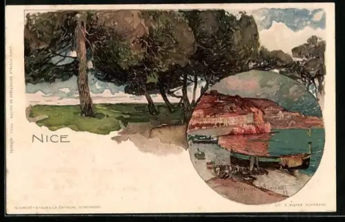 Künstler-AK Manuel Wielandt: Nice, Hafen im Abendlicht