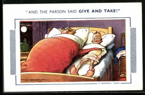 Künstler-AK Douglas Tempest: Schlafende Frau klaut ihrem Mann die Bettdecke