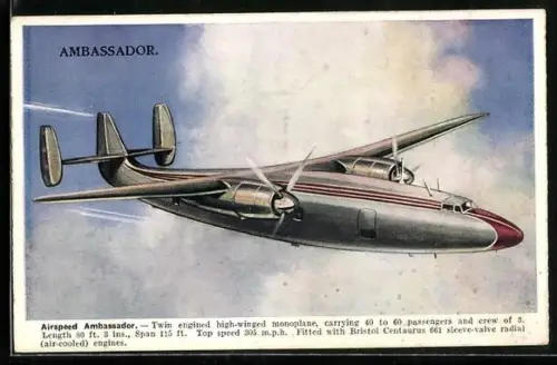 AK Airspeed Ambassador, Flugzeug über den Wolken