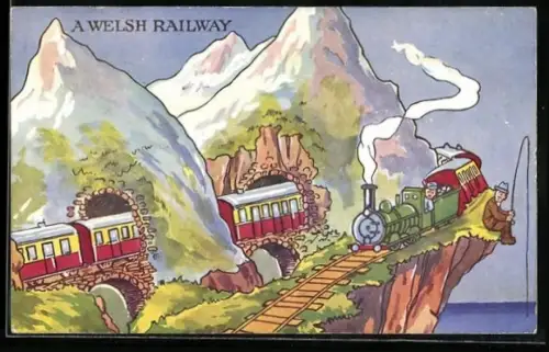 Künstler-AK Welsh Railway, englische Eisenbahn