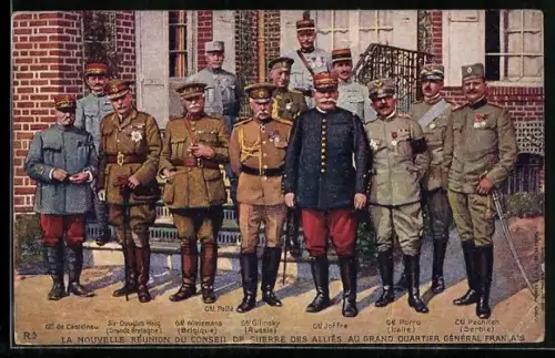 AK La Nouvelle Réunion du Conseil de Guerre des Alliés au Grand Quartier Général Francais, Heerführer