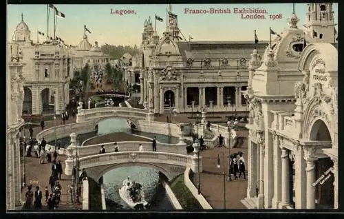 AK London, Franco-British Exhibition 1908, Lagoon, Ausstellung