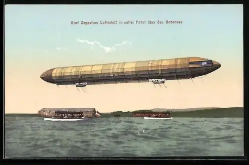AK Graf Zeppelins Luftschiff in voller Fahrt über dem Bodensee