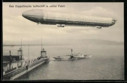 AK Zeppelinsche Luftschiff in voller Fahrt, Dampfer