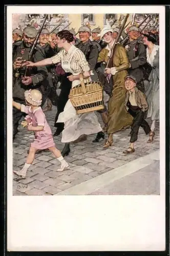 Künstler-AK Brynolf Wennerberg: Soldaten ziehen in den Krieg, Ausmarsch