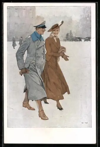 Künstler-AK Brynolf Wennerberg: Soldat mit der Liebsten beim Renommierbummel