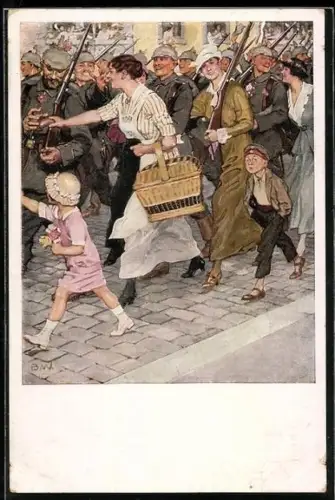 Künstler-AK Brynolf Wennerberg: Soldaten ziehen in den Krieg, Ausmarsch