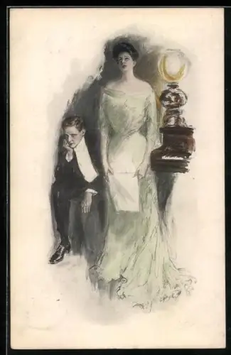 Künstler-AK M. Munk Nr. 303: Junge Dame gibt eine Darbietung zum Besten