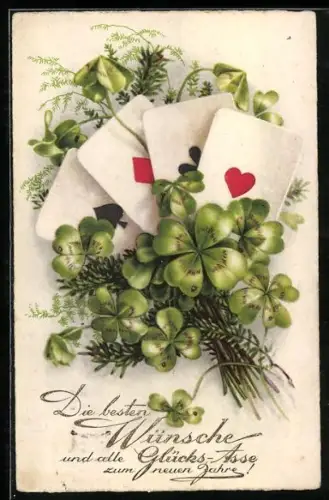 AK Die besten Wünsche und alle Glücks-Asse zum neuen Jahre, Kartenblatt