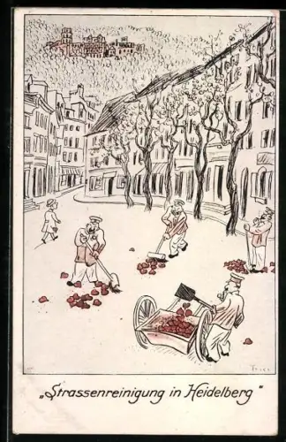 Künstler-AK Walter Trier: Heidelberg, Strassenreinigung