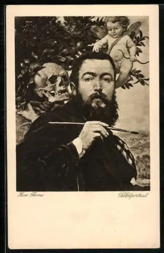 Künstler-AK Hans Thoma: Selbstportrait, Amor
