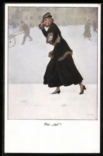 Künstler-AK Brynolf Wennerberg: Für Ihn, Frau mit einem Feldpostpaket