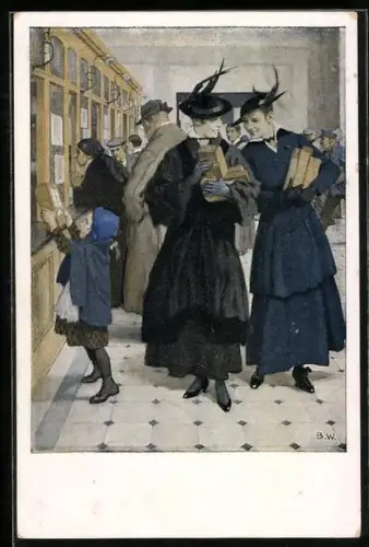 Künstler-AK Brynolf Wennerberg: Liebesgaben, Soldatenfrauen auf dem Postamt