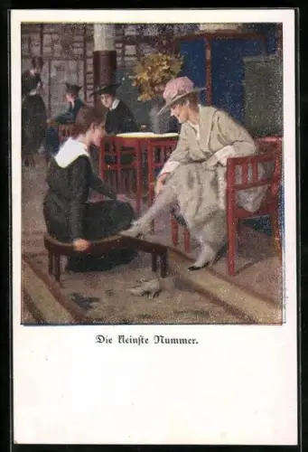 Künstler-AK Brynolf Wennerberg: Frau probiert Schuhe im Geschäft an