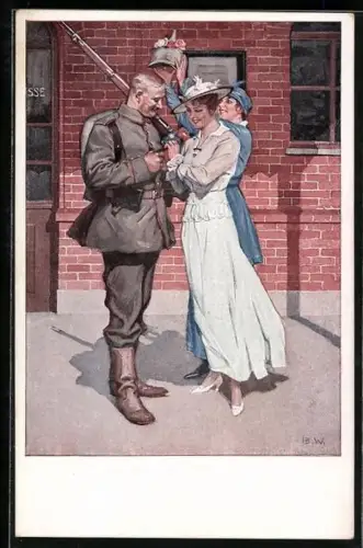 Künstler-AK Brynolf Wennerberg: Soldat verabschiedet sich von seinen Liebsten