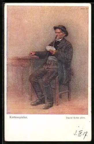 AK David Kohn: Kartenspieler, Pfeife
