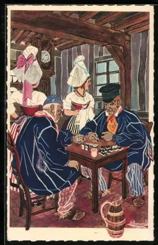 Künstler-AK Charles Homualk: Le Partie de Dominos