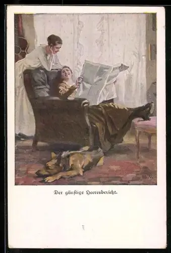 Künstler-AK Brynolf Wennerberg: Der günstige Heeresbericht, Frauen mit Zeitung