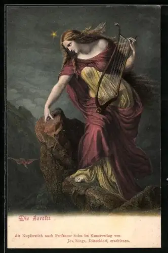 AK Die Loreley mit Harfe auf dem Felsen