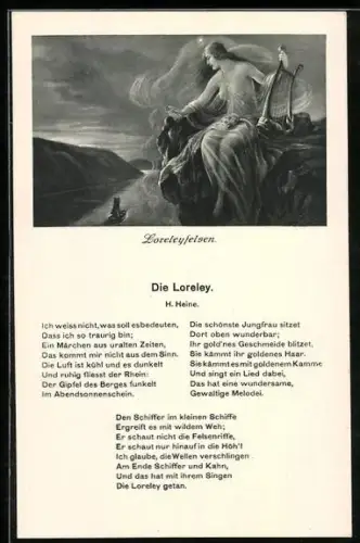 AK Gedicht die Loreley, Loreleyfelsen