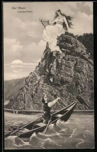 AK Männer in Ruderbooten wünschten sich die Loreley herunter