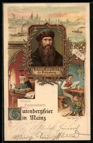 AK Mainz, 500. Gutenbergfeier, 1400-1900, Johann Gensfleisch zu Gutenberg