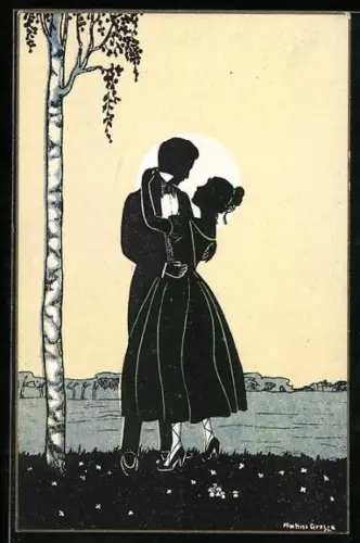 Künstler-AK Manni Grosze: Junges Paar neben einer Birke