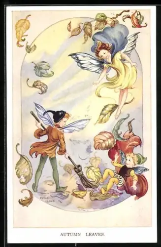 Künstler-AK Rene Cloke: Autumn Leaves, Herbstlaub und Elfen