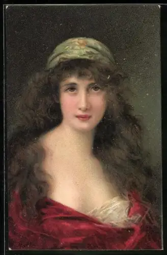 Künstler-AK Angelo Asti: junge Dame mit Hut