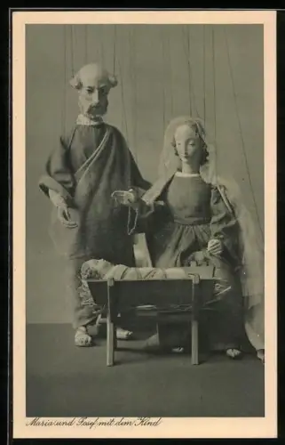 AK München, Marionetten-Theater Münchner Künstler, Maria und Josef mit dem Kind