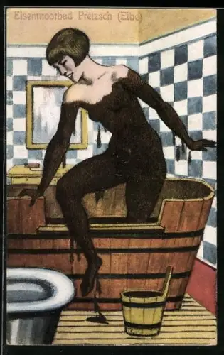 AK Frau steigt aus einem Moorbad