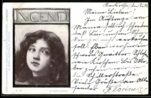 Künstler-AK G. Hirth`s Verlag, sign R. Schulte: Jugend, Junges Mädchen mit dunklem Haar im Porträt