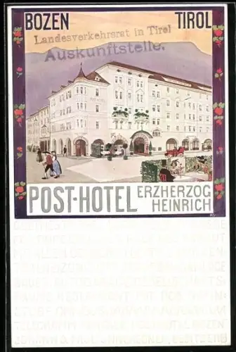 Künstler-AK Bozen, Post-Hotel Erzherzog Heinrich