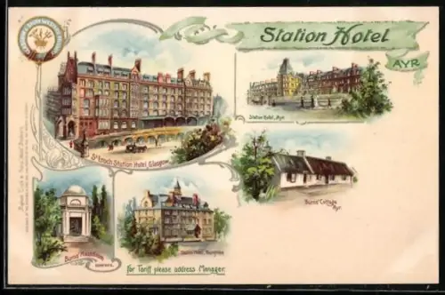 Lithographie Glasgow, Station Hotel (Ayr.), St. Enoch Station Hotel, Station Hotel (Dumfries)