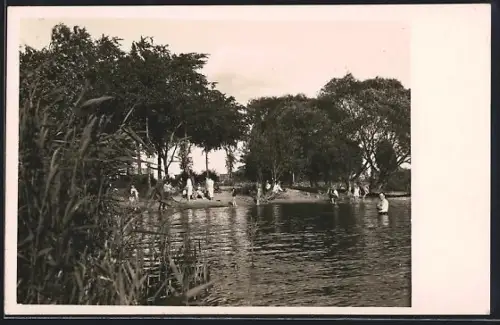 Foto-AK Schlänitzsee, Badegäste am Ufer