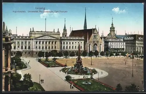 AK Leipzig, Café Francais, Augustusplatz, Universität, Pauluskirche