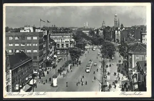 AK Hamburg-St. Pauli, Reeperbahn mit Strassenbahnen