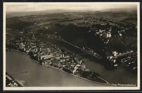 AK Passau, Fliegeraufnahme des Ortes