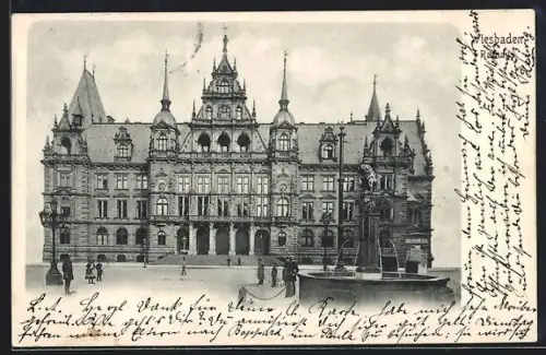 AK Wiesbaden, Blick zum Rathaus