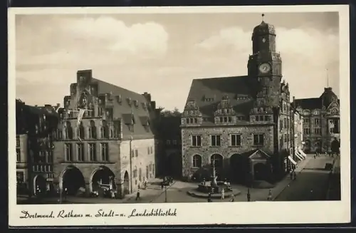 AK Dortmund, Rathaus, Stadt- und Landesbibliothek