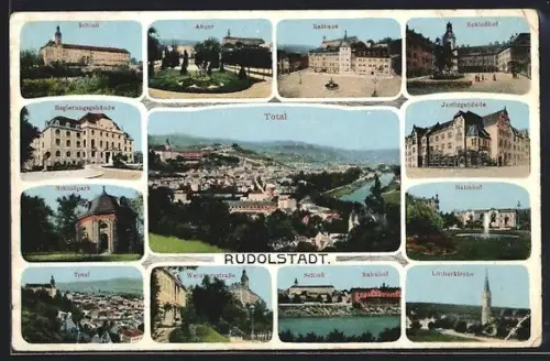 AK Rudolstadt, Schloss, Rathaus, Bahnhof, Schlosspark