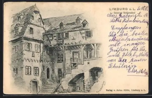 Lithographie Limburg a. L., Innerer Schlosshof