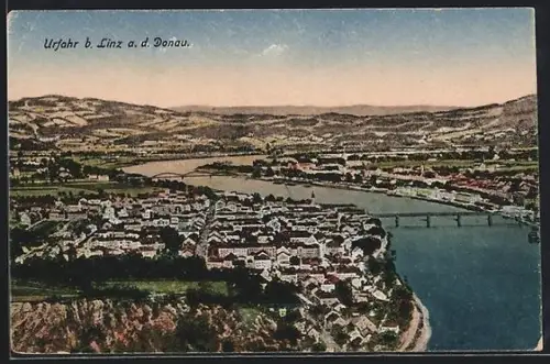 AK Urfahr b. Linz, Flusspartie mit Brücke