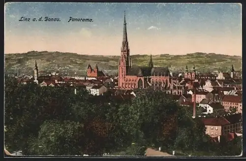 AK Linz a. d. Donau, Panoramaansicht des Ortes