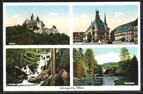 AK Wernigerode /Harz, Schloss, Rathaus, Steinerne Renne, Christianental