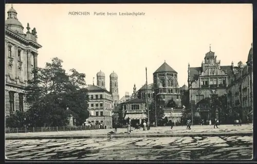 AK München, Partie beim Lenbachplatz mit Synagoge
