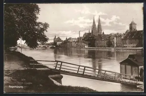 AK Regensburg, Blick auf Dom und Altstadt an der Donau