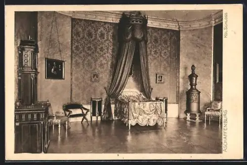 AK Aschaffenburg, Kgl. Schloss, Schlafzimmer Prinzregent Luitpold