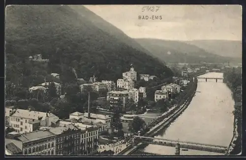 AK Bad Ems, Stadtansicht mit Fluss und Brücken
